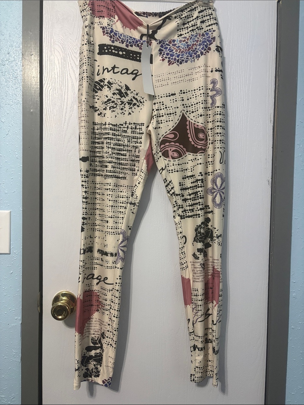 Printed Cream Leggings with Pink & Purple Accents